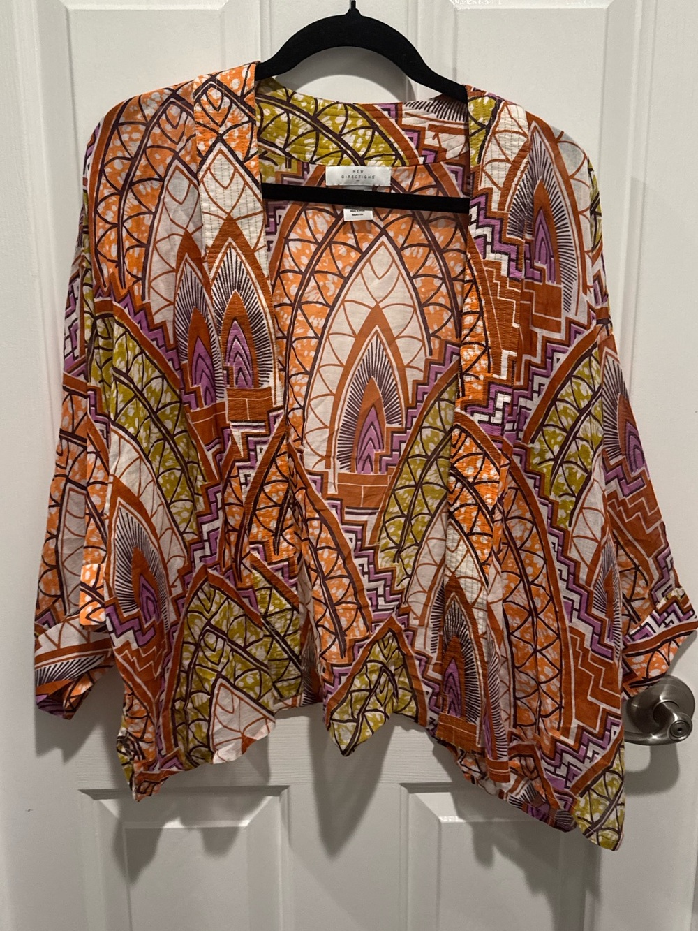 New Directions Orange Multi Open-Front Printed Kimono Size S